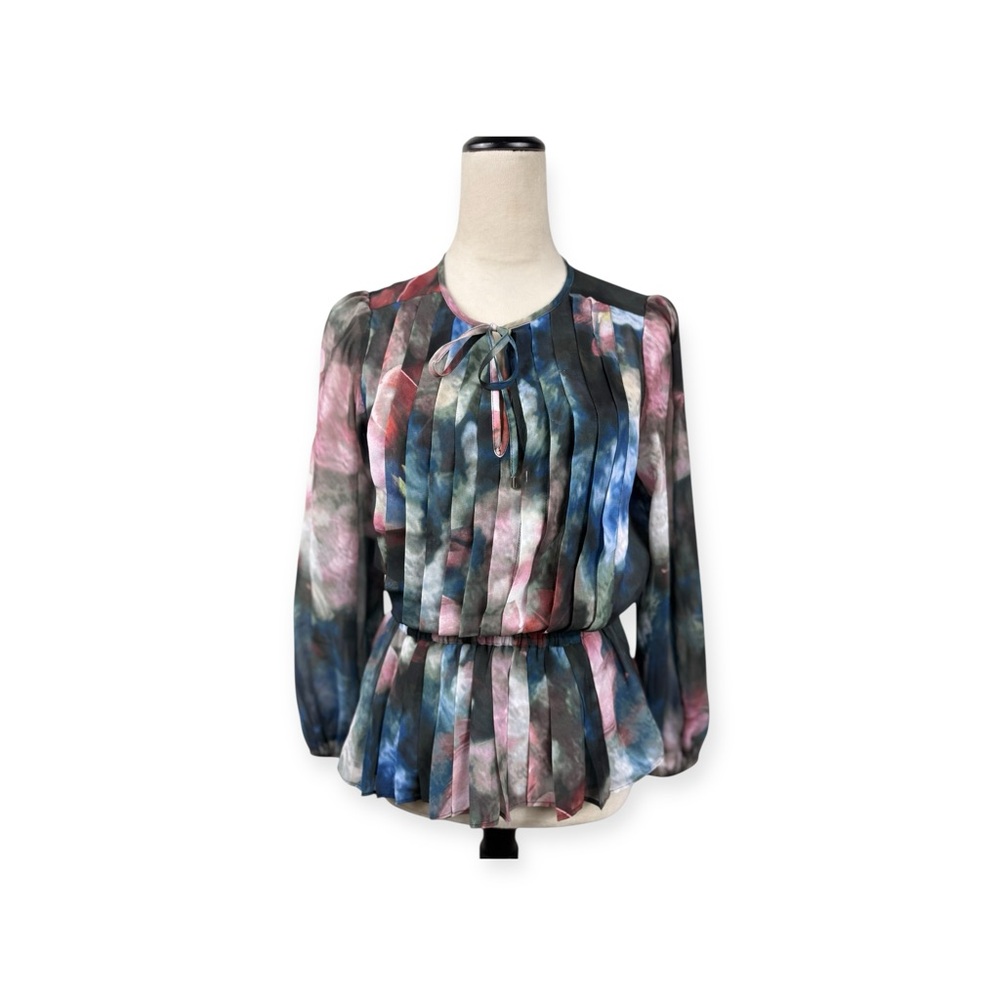 White House Black Market Multicolor pleated top with tie size small